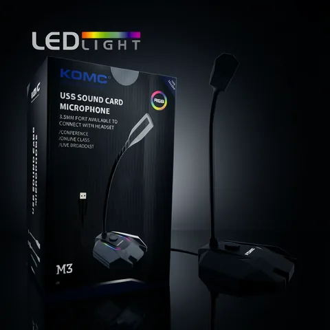Microfono M3 Para PC Con Luz Y Tarjeta De Sonido. - imagen 2