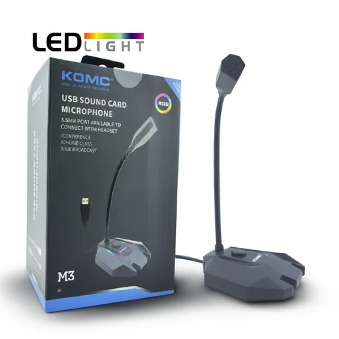 Microfono M3 Para PC Con Luz Y Tarjeta De Sonido. - imagen 4