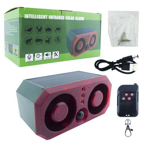Alarma Sirena Con Baliza Solar, Sonido Para Ahuyentar Animales, Grabador Y Control Remoto. - imagen 1