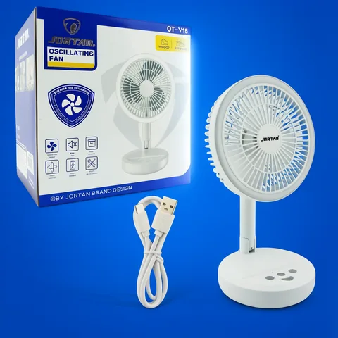 Ventilador De Sobre Mesa Recargable Marca JORTAN Modelo QT-Y15 Con Aro LED, 3 Velocidades Y Oscilacion - imagen 6