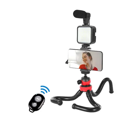 Kit Vloggins, Para Smartphone, Tripode Flexible, Luz, Microfono, Control Remoto. Youtuber - imagen 1