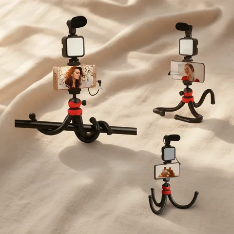 Kit Vloggins, Para Smartphone, Tripode Flexible, Luz, Microfono, Control Remoto. Youtuber - imagen 4