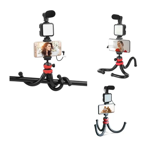 Kit Vloggins, Para Smartphone, Tripode Flexible, Luz, Microfono, Control Remoto. Youtuber - imagen 3