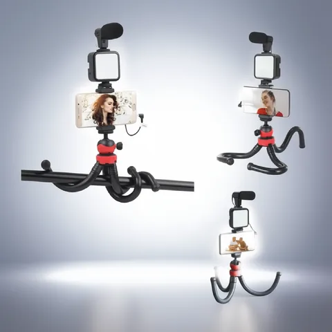 Kit Vloggins, Para Smartphone, Tripode Flexible, Luz, Microfono, Control Remoto. Youtuber - imagen 2