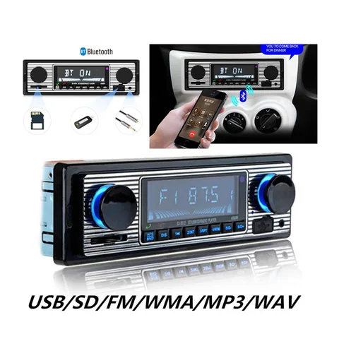 Radio Bluetooth Vintage Para Auto, Pantalla LCD, USB, SD, AUX. En Caja. - imagen 3