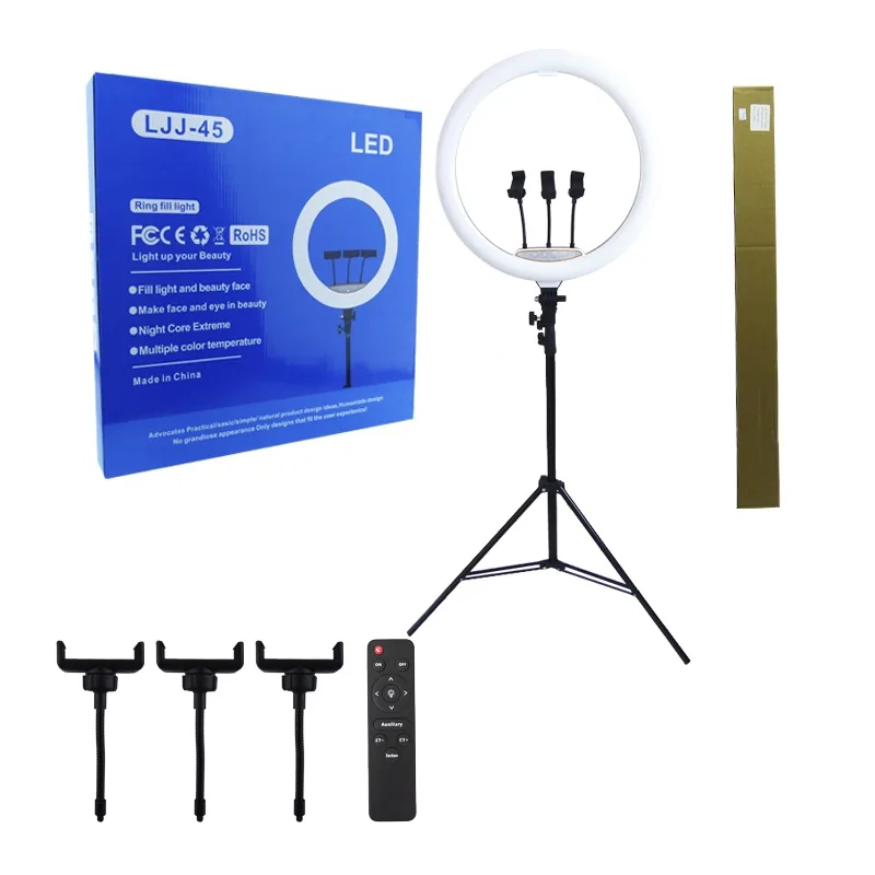 Aro LED De 18” Y 45 Cm, Modelo LIJ-45 De 3 Soportes, Control Remoto Y Atril. - imagen 1