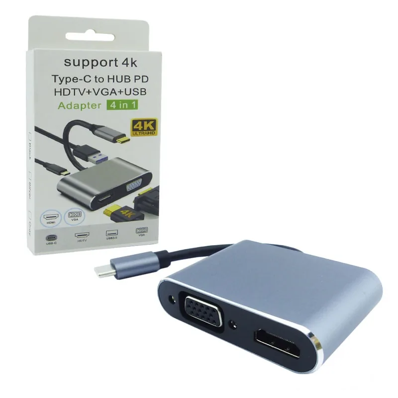 Convertidor Cable Type-C 4 En 1 HDMI, VGA, USB Y Type-C - imagen 1