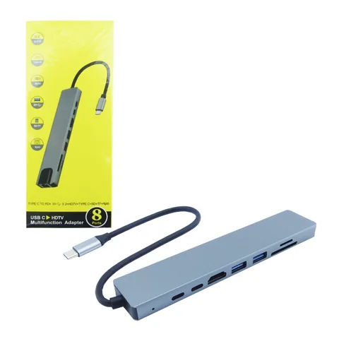 HUB Type-C 8 En 1, Con 3 USB, 2 PD, LAN, TF Y SD. 3.0 En Aluminio - imagen 1