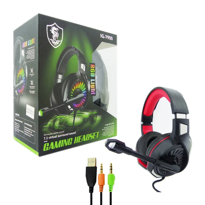 Audifono Para Gamer Con Microfono, IG-7900, Con 2 Plug 3,5Mm, Con Luz RGB. En Caja. - imagen 1