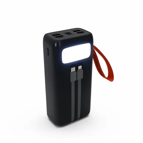 Bateria De Emergencia Con 4 Puertos USB, Type-C, Lightning Y Cables Integrados De 30000  Mah Con Linterna - imagen 2