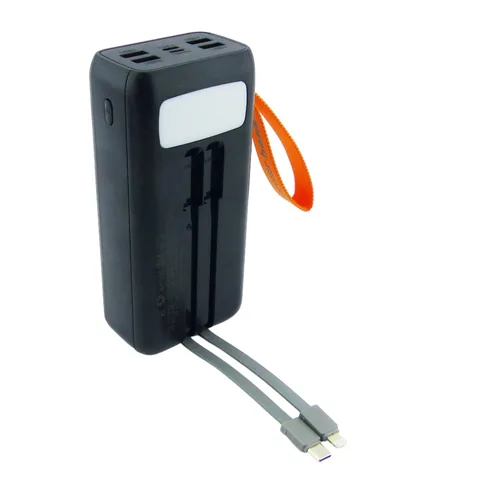 Bateria De Emergencia Con 4 Puertos USB, Type-C, Lightning Y Cables Integrados De 30000  Mah Con Linterna - imagen 3